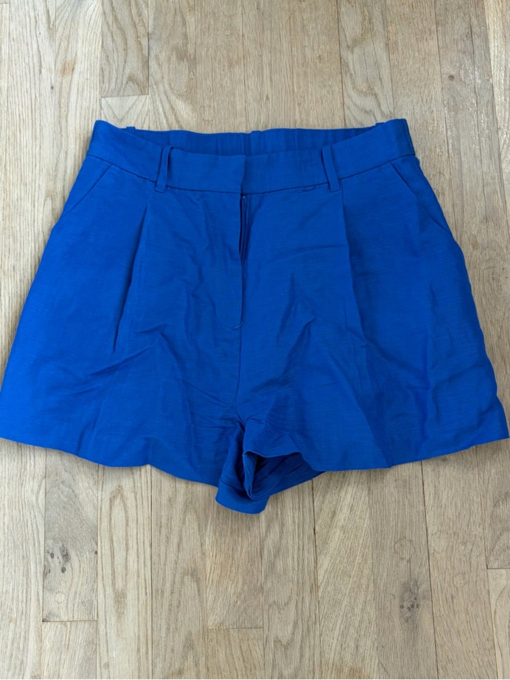 H&M Royal Blue Linen Blend Tailored Shorts 8 High Waist